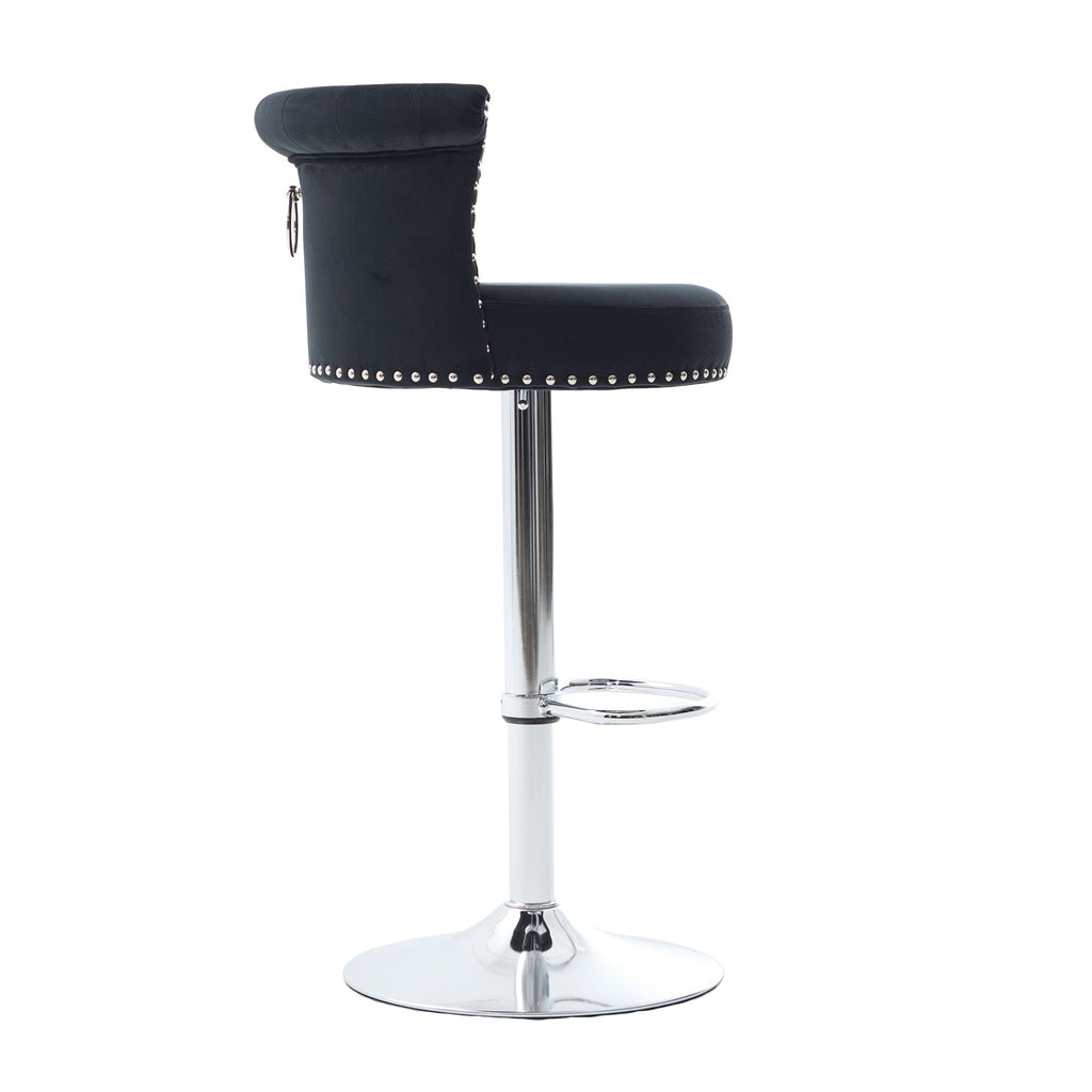 Velvet Bar Stool Set of 2, Adjustable Swivel Bar Stools with Silver
