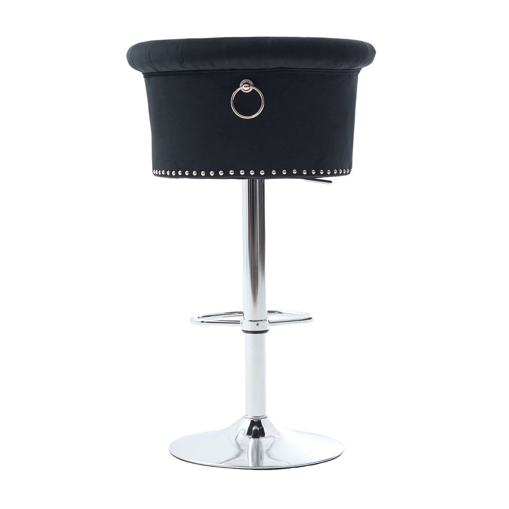 Velvet Bar Stool Set of 2, Adjustable Swivel Bar Stools with Silver