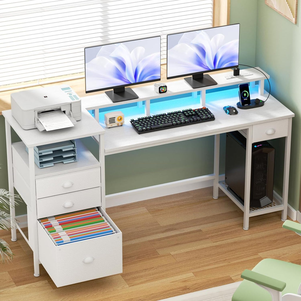 White 60 Inch Computer Desk For Home Office Modern