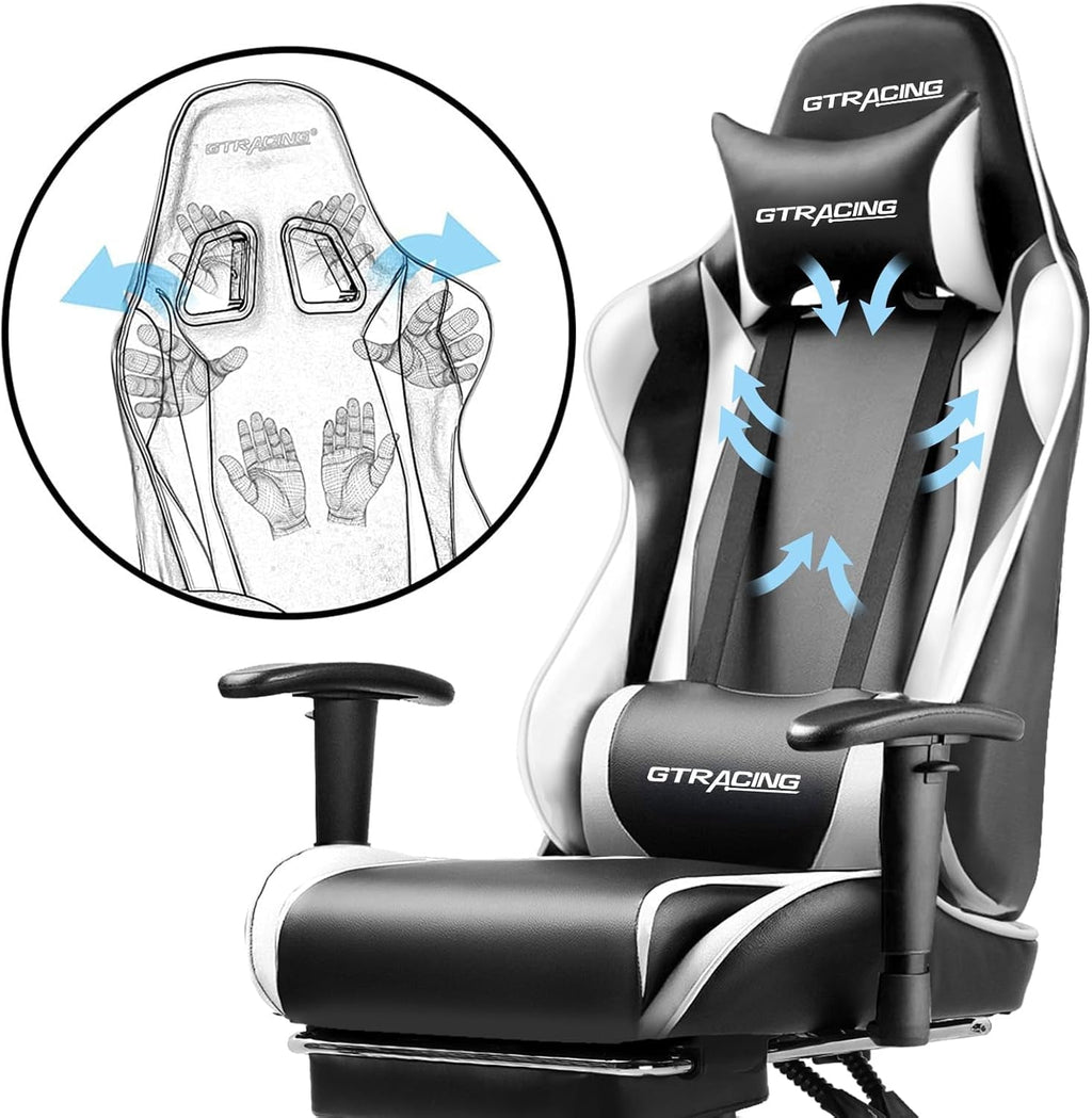 White Ergonomic Gaming Chair With Footrest And Height Adjustable