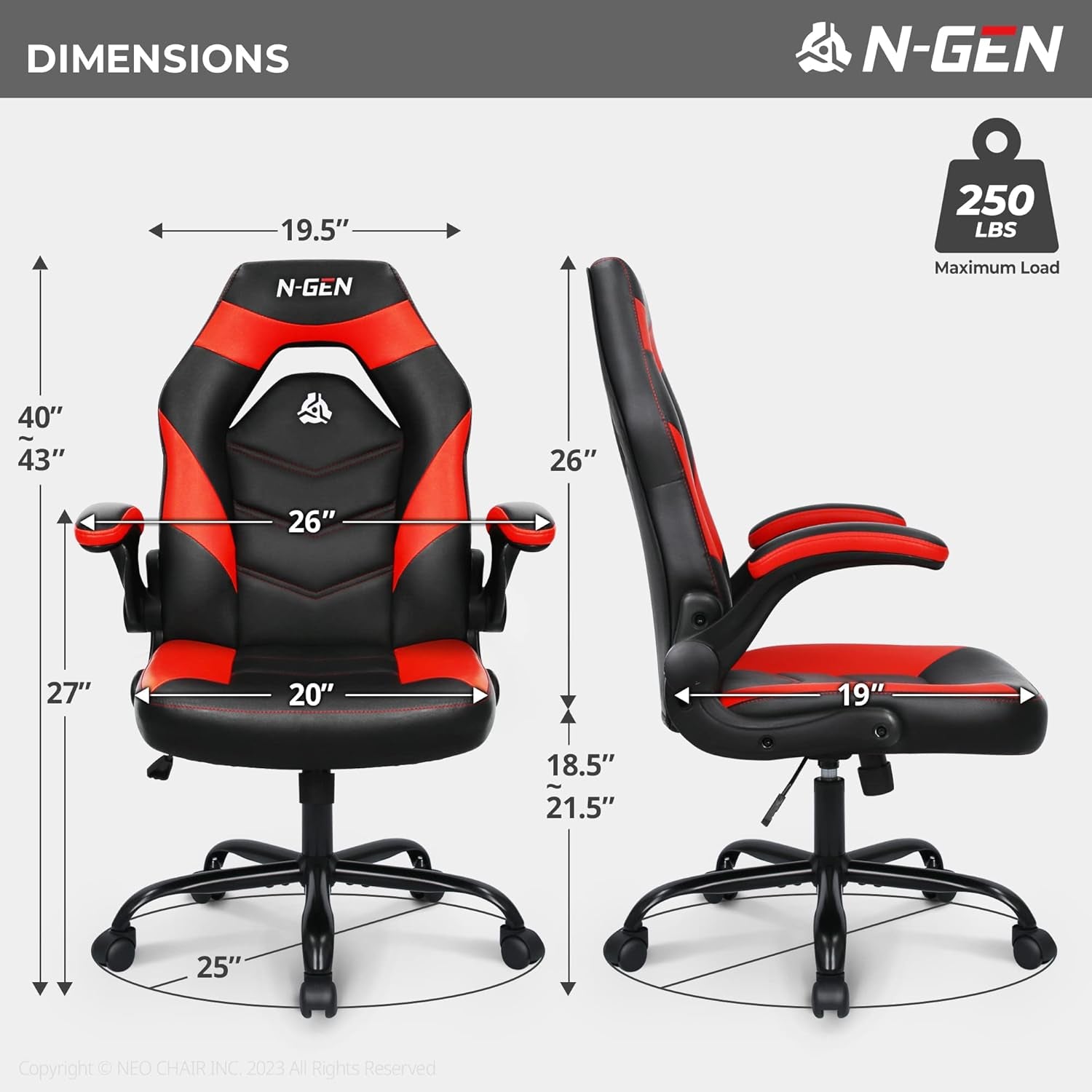 NGEN Gaming Chair With Adjustable Lumbar Support Red