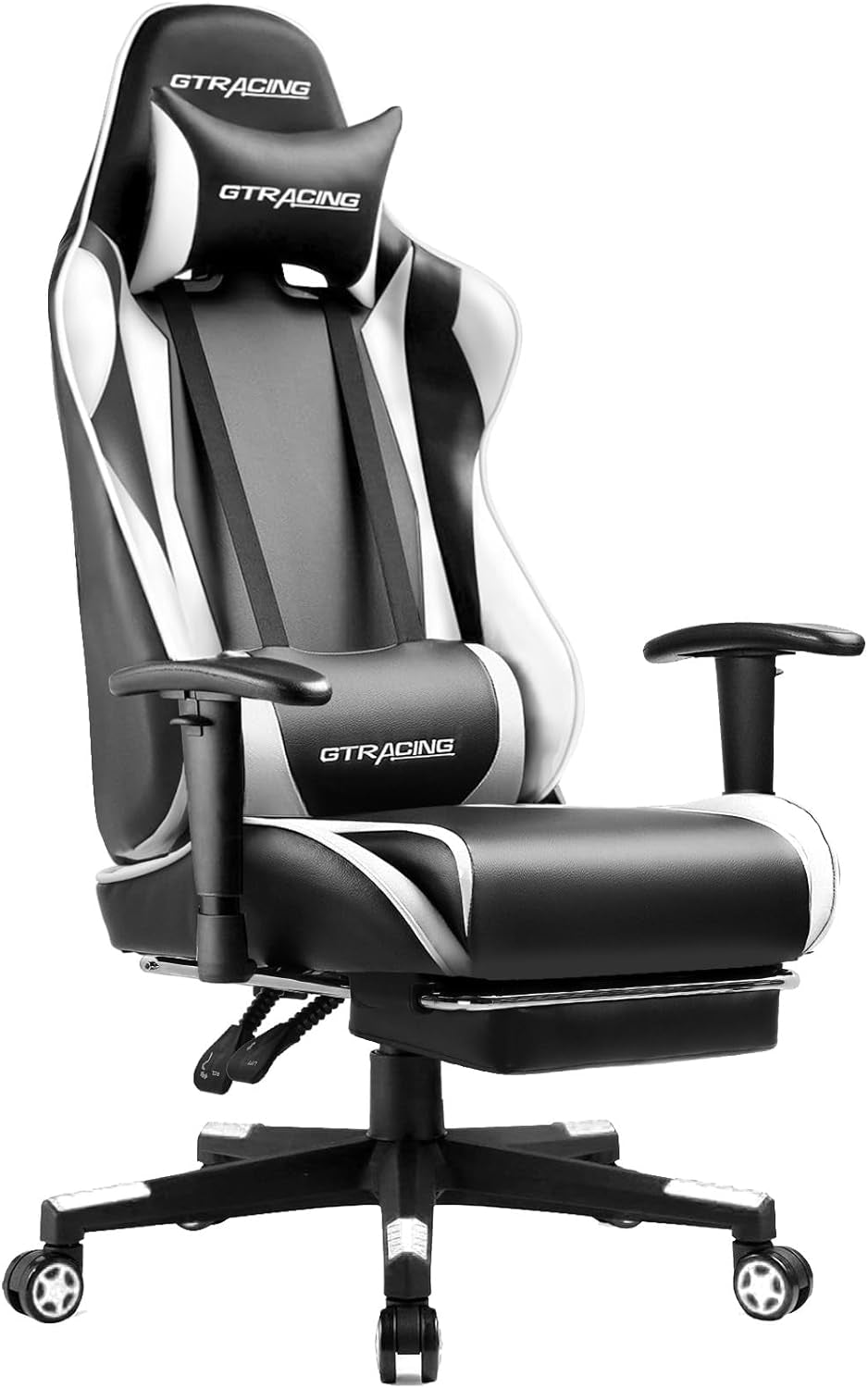 White Ergonomic Gaming Chair With Footrest And Height Adjustable