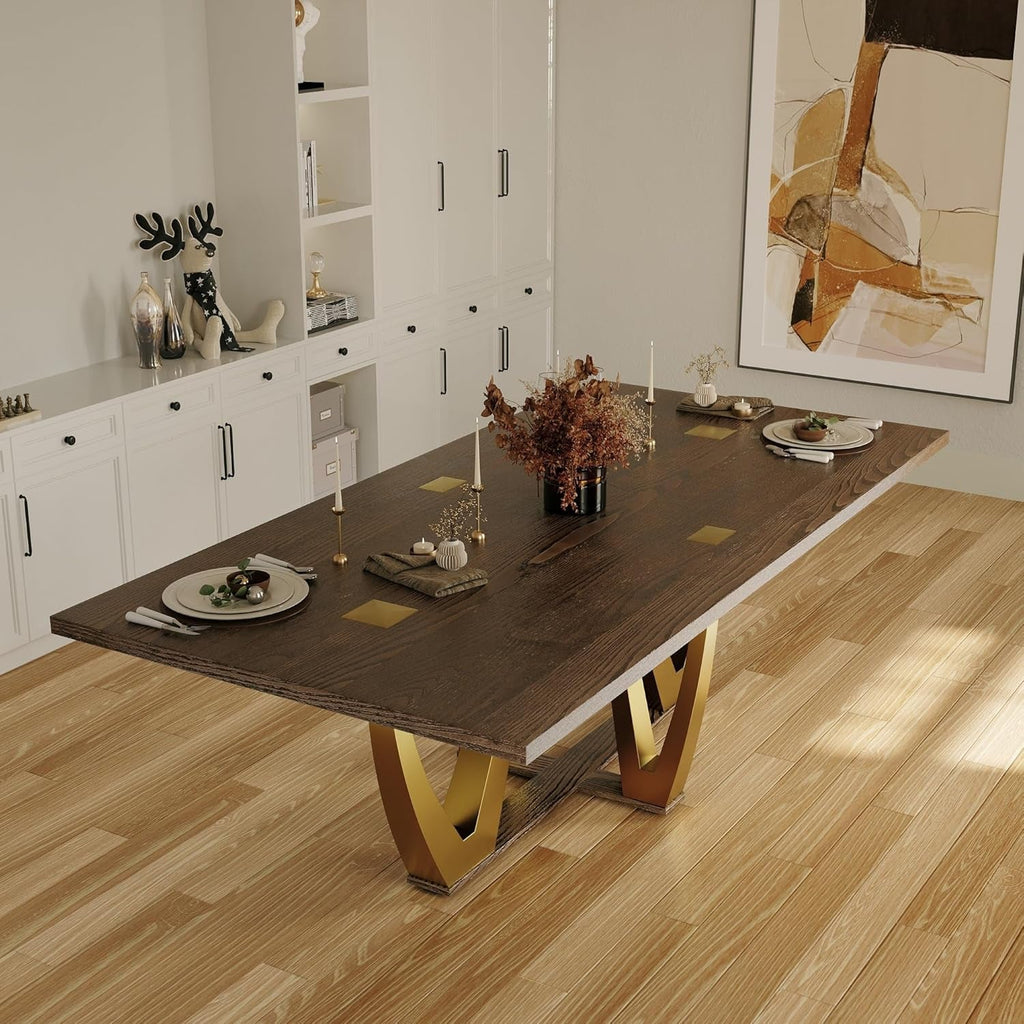 94 Inch Wood Dining Table For 6 To 10 With Gold Base