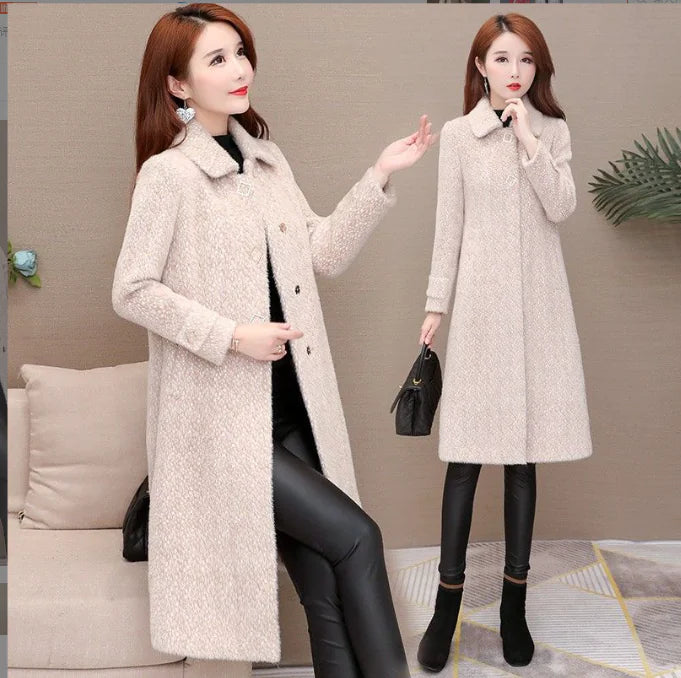 Mid-Length Padded Imitation Mink Fleece Coat for Women