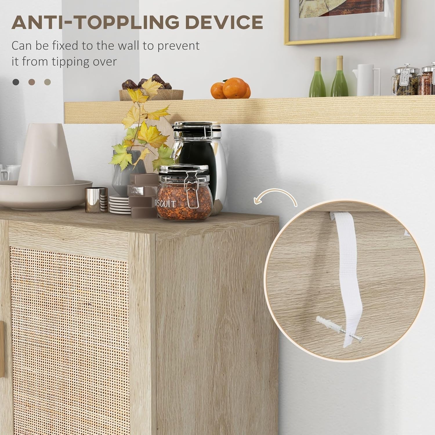 Sideboard Cabinet With Rattan Doors And Adjustable Shelves