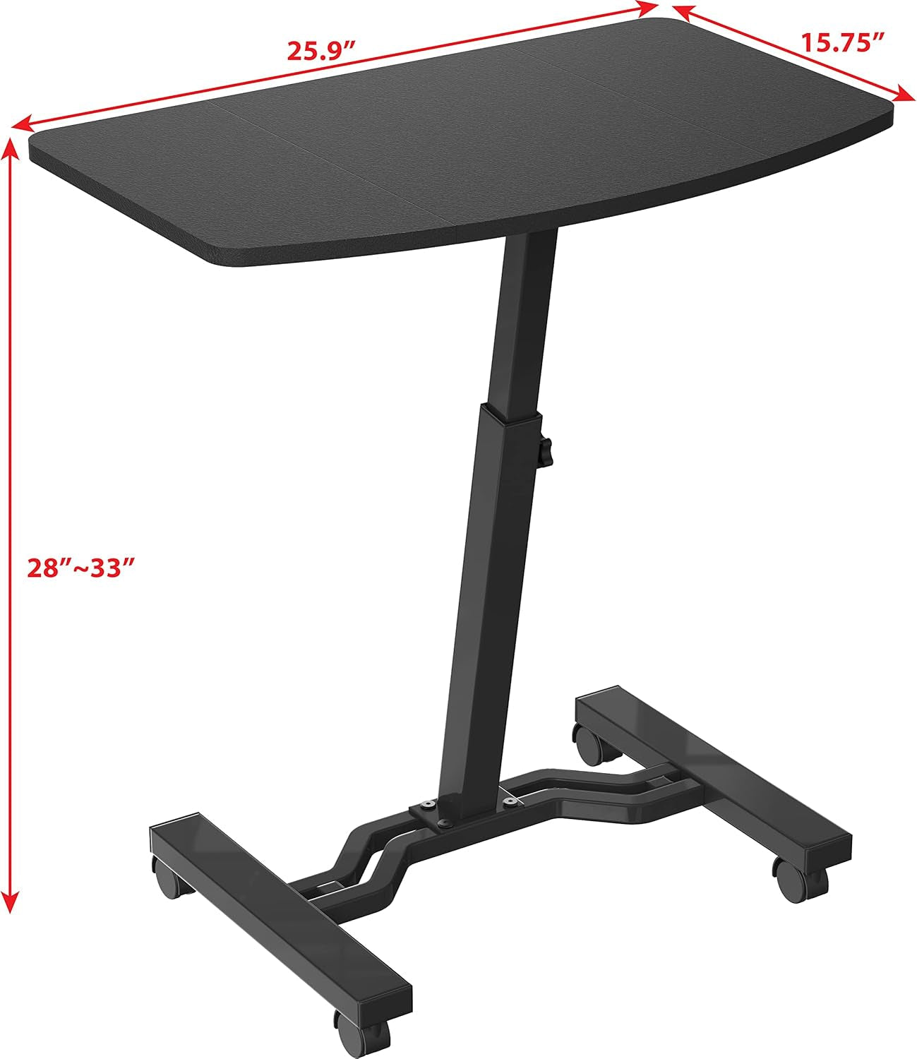 Height Adjustable Mobile Laptop Cart 28 To 33 Inches Black