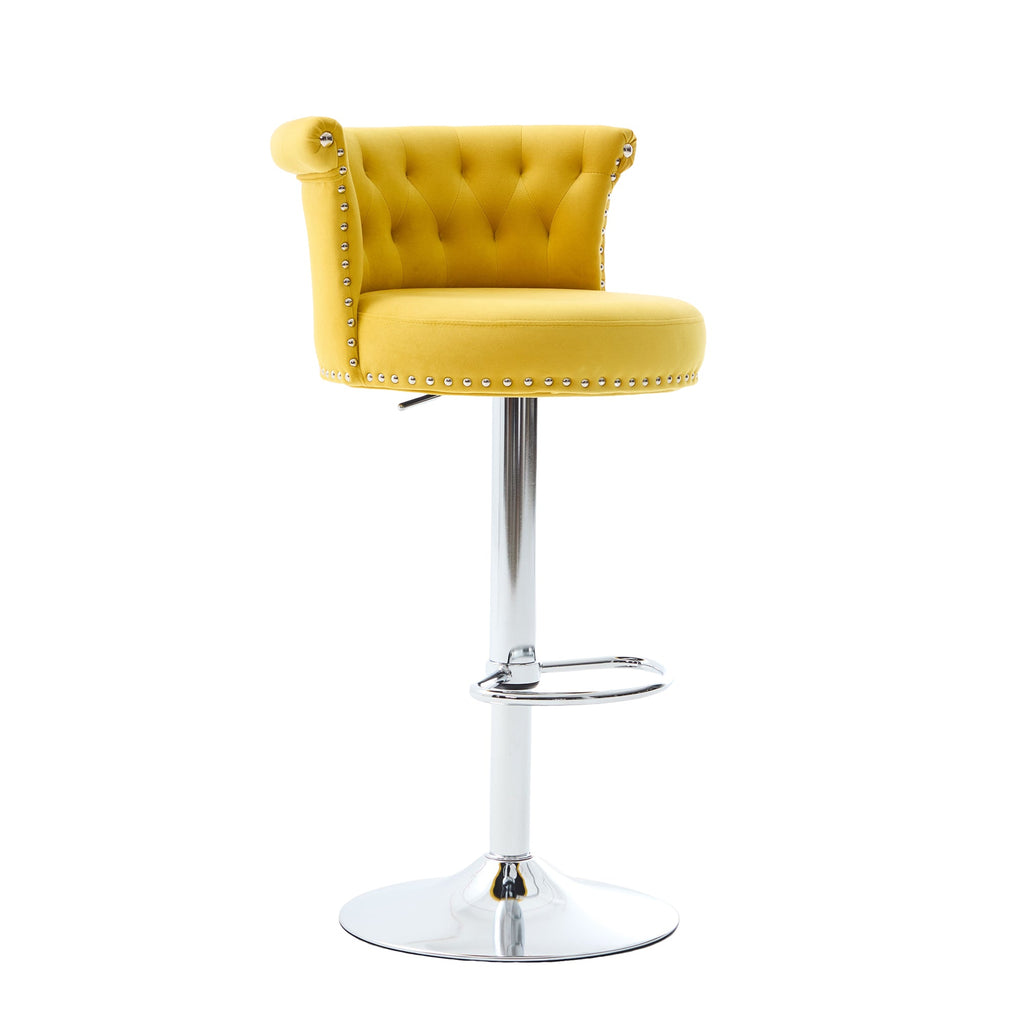 Velvet Bar Stool Set of 2, Adjustable Swivel Bar Stools with Silver