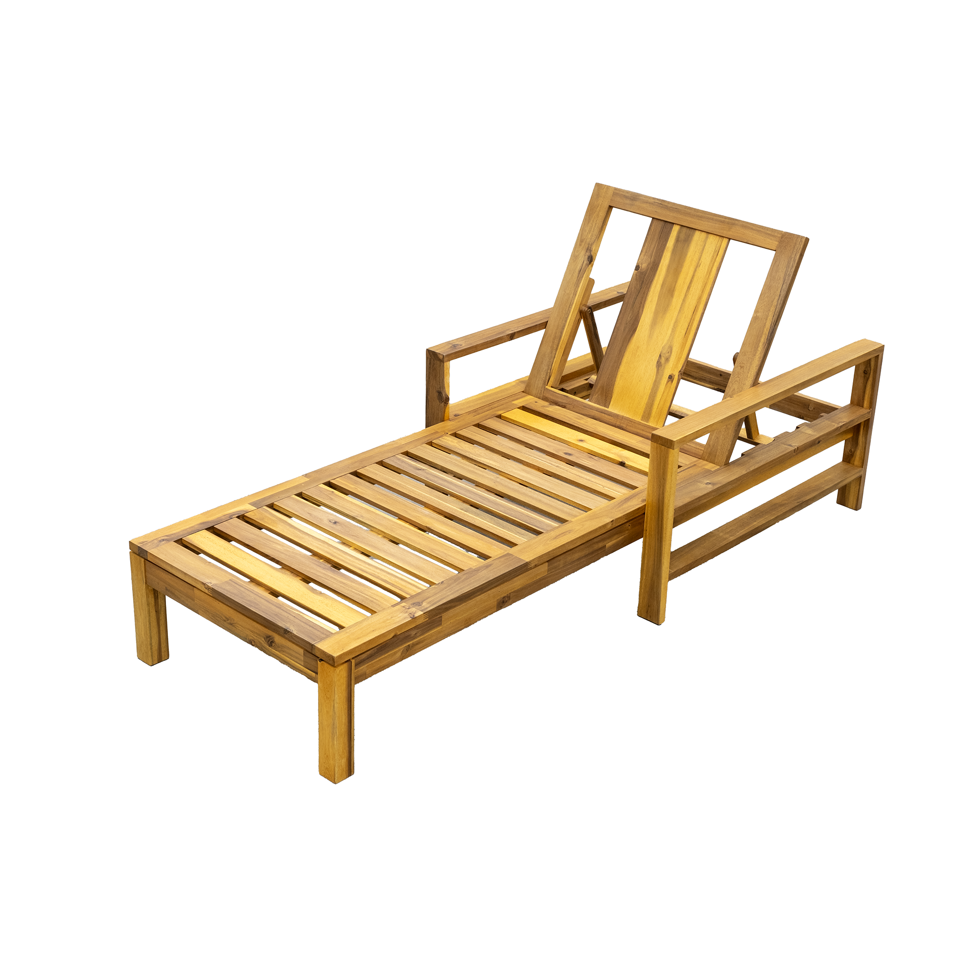 Acacia Wood Adjustable Backrest Outdoor Lounge Chair, Suitable for