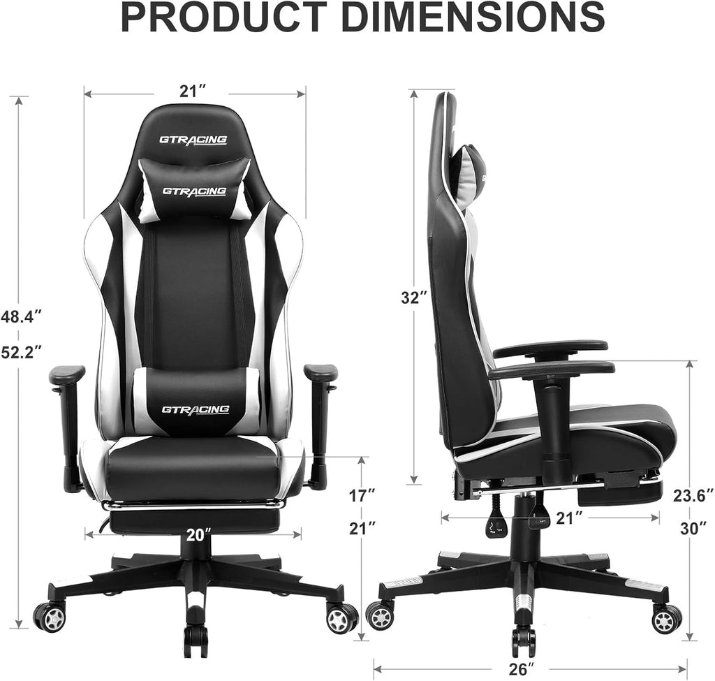White Ergonomic Gaming Chair With Footrest And Height Adjustable