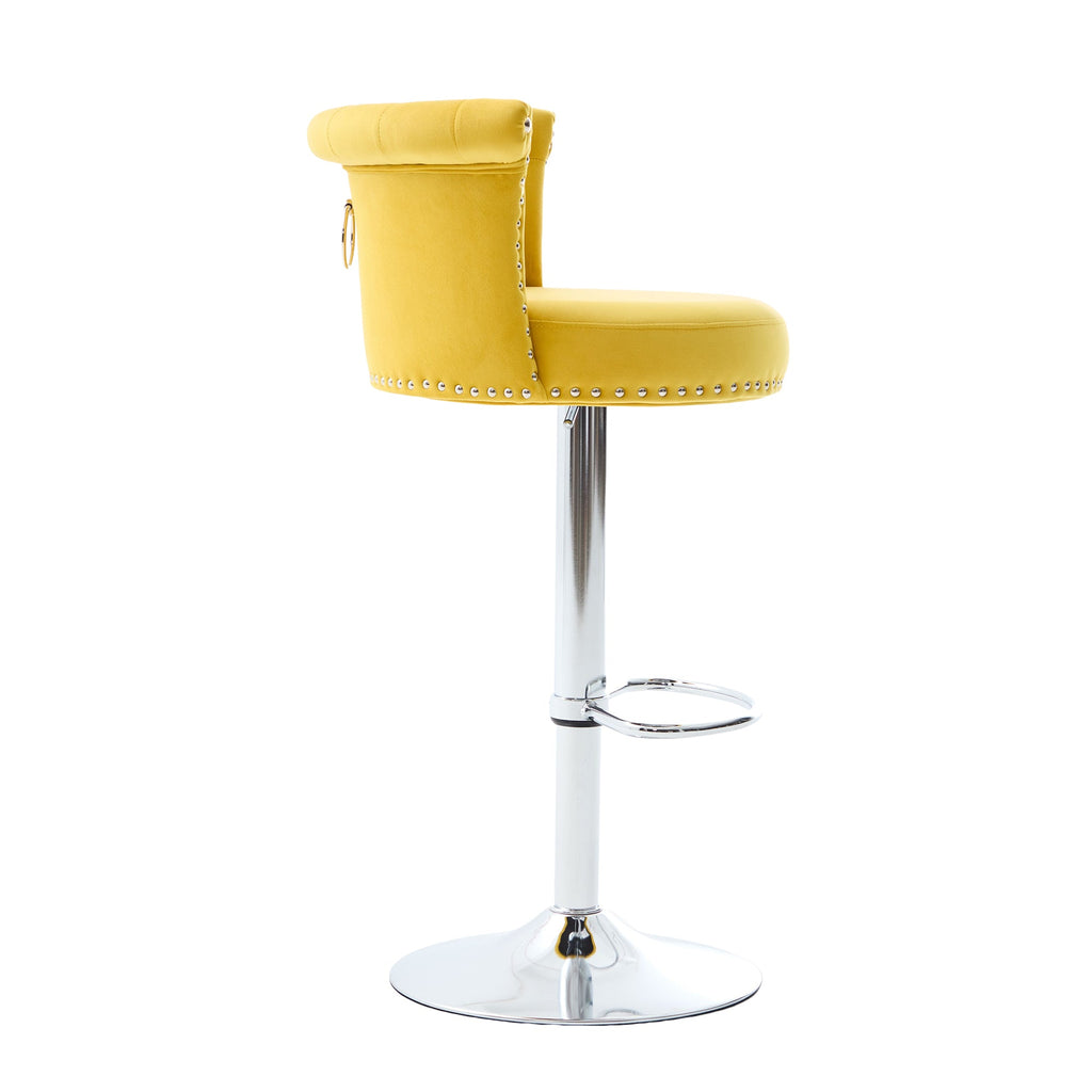 Velvet Bar Stool Set of 2, Adjustable Swivel Bar Stools with Silver