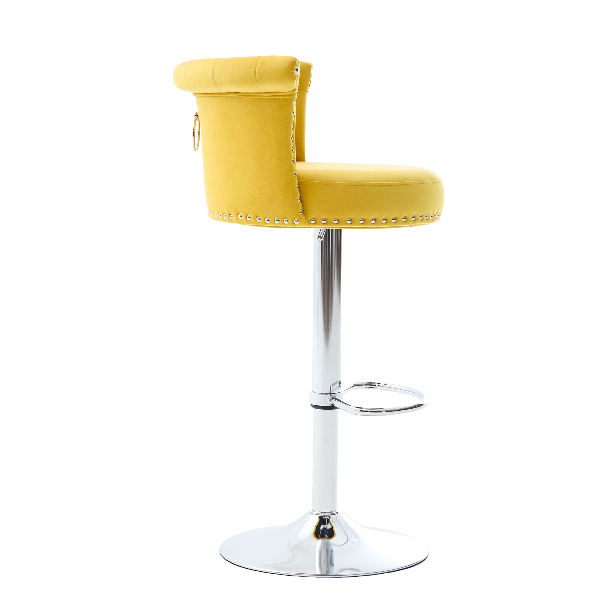 Velvet Bar Stool Set of 2, Adjustable Swivel Bar Stools with Silver