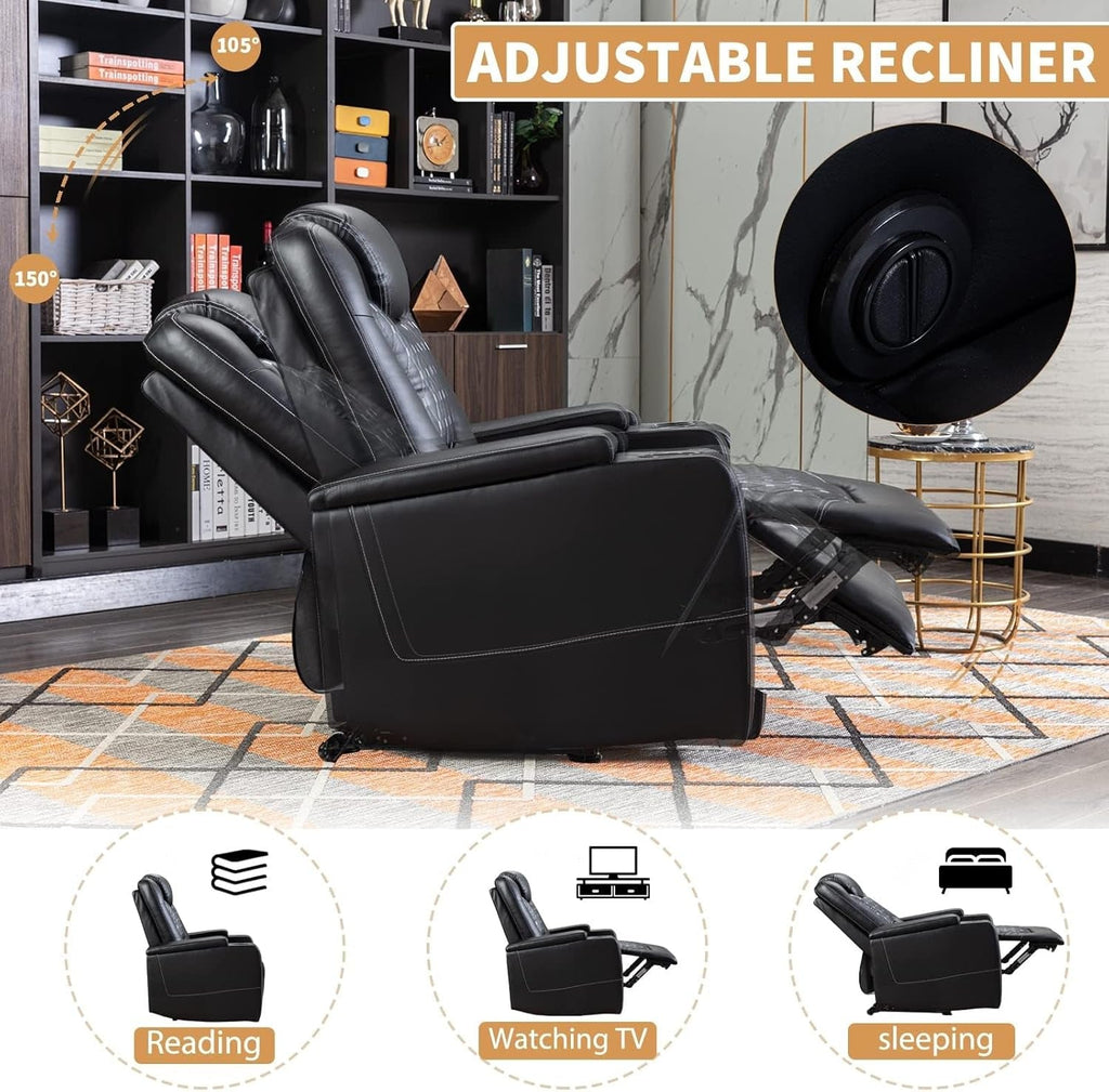 Black Power Recliner With USB Ports And Cup Holders