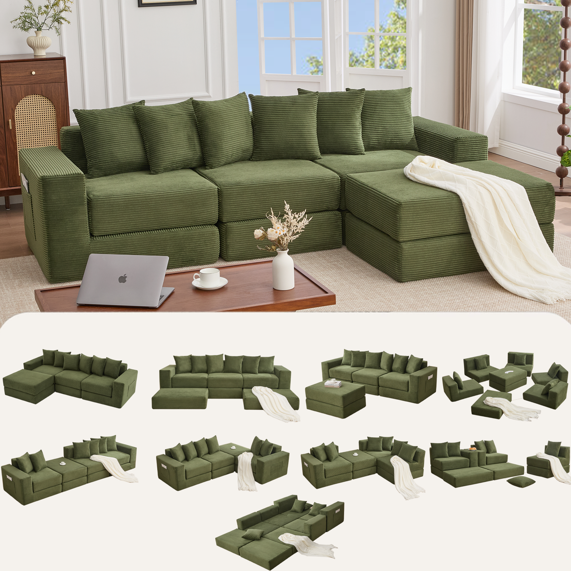 [NEW ARRIVED] [VIDEO PROVIDED]10-in-1 Convertible Sofa Sectional