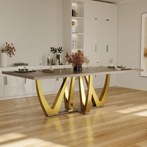 94 Inch Wood Dining Table For 6 To 10 With Gold Base