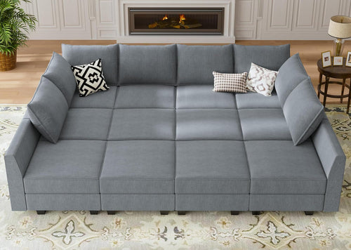 Convertible Sectional Sofa Bluish Grey Modular Storage