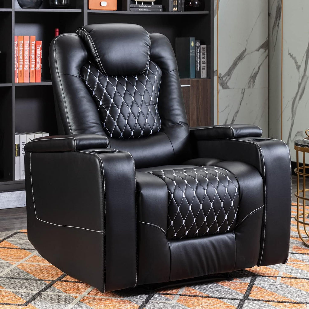 Black Power Recliner With USB Ports And Cup Holders