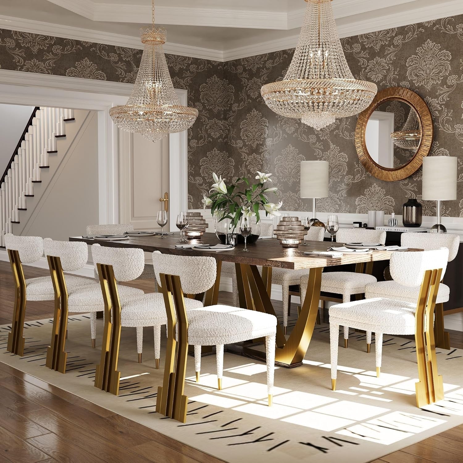 94 Inch Wood Dining Table For 6 To 10 With Gold Base