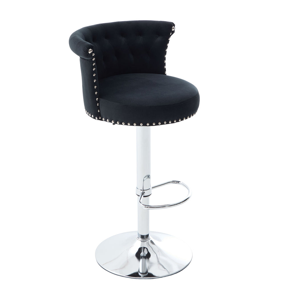 Velvet Bar Stool Set of 2, Adjustable Swivel Bar Stools with Silver