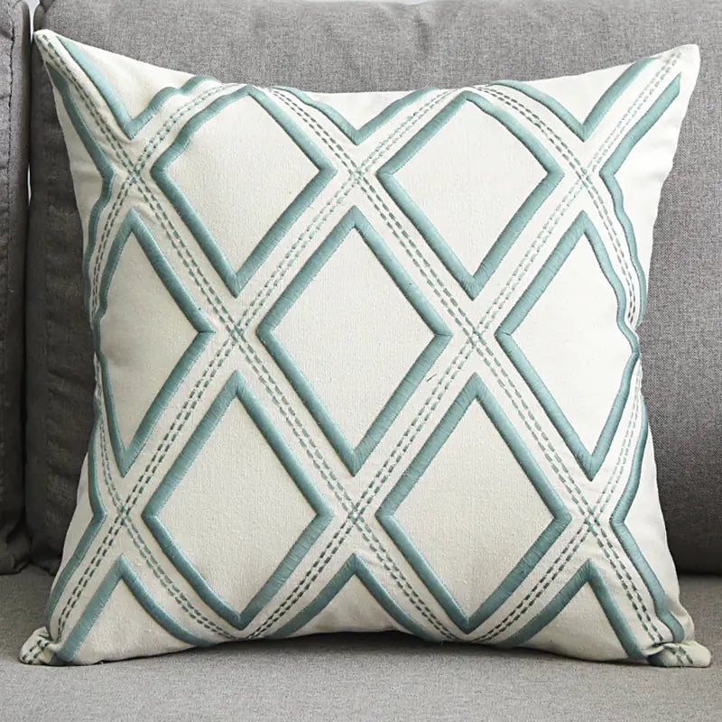 Modern Geometric Linen Embroidered Throw Pillow Cover