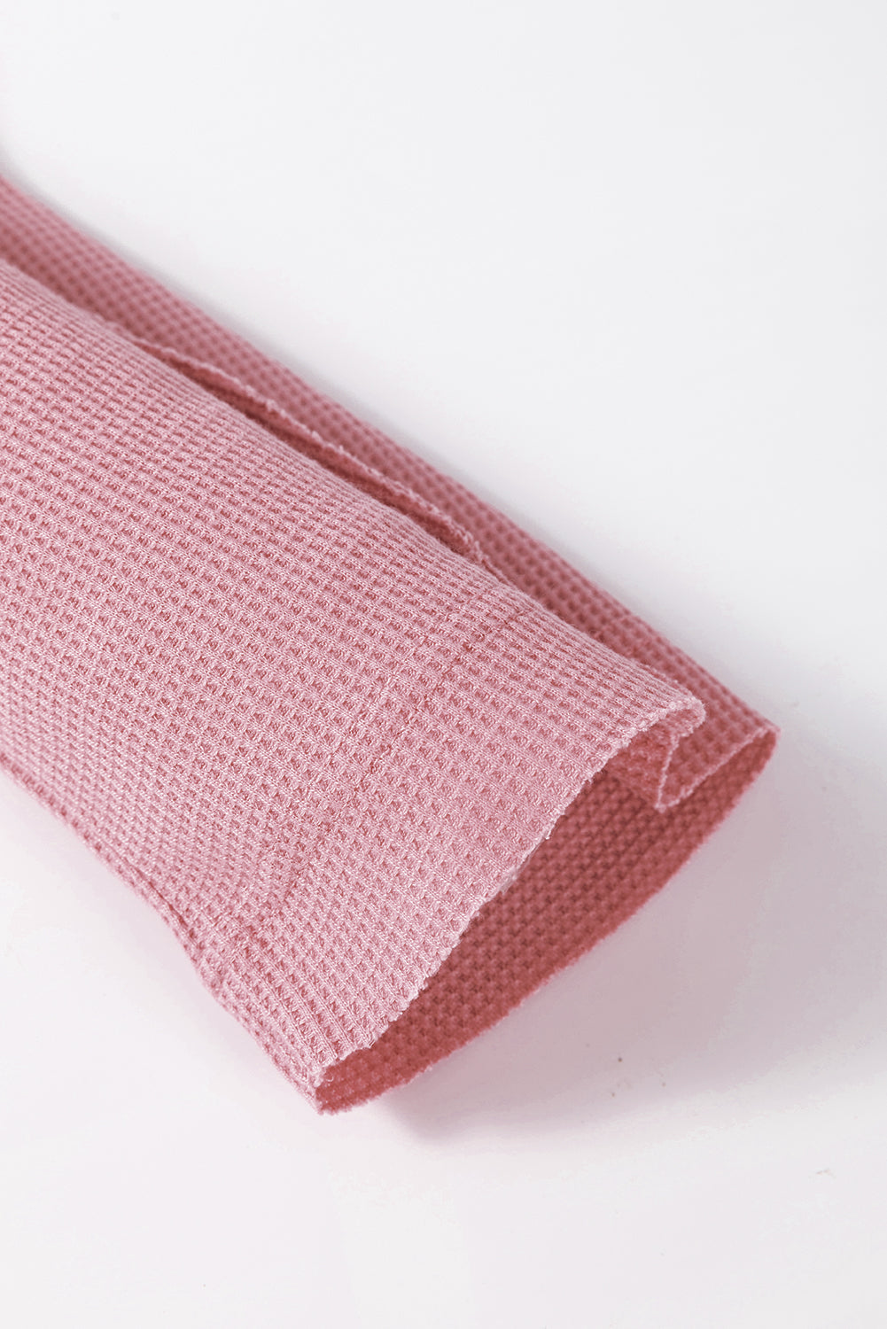 Pink Waffle Long Sleeve Collared Half Button Relaxed Fit Top