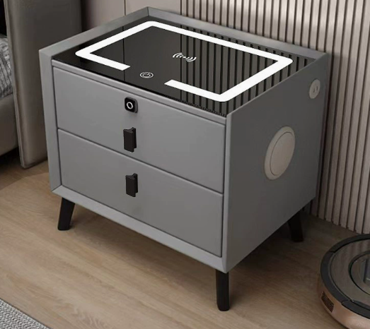 Smart Wood Bedside Table with Wireless Charging