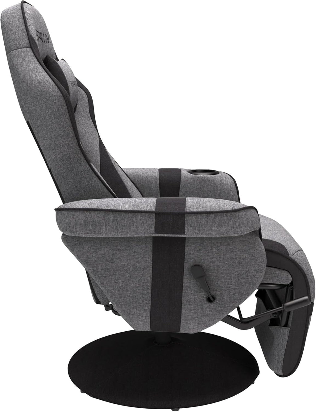 900 Gaming Recliner Gray Fabric With Adjustable Leg Rest Cupholder