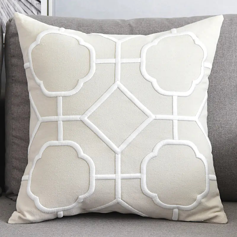 Modern Geometric Linen Embroidered Throw Pillow Cover