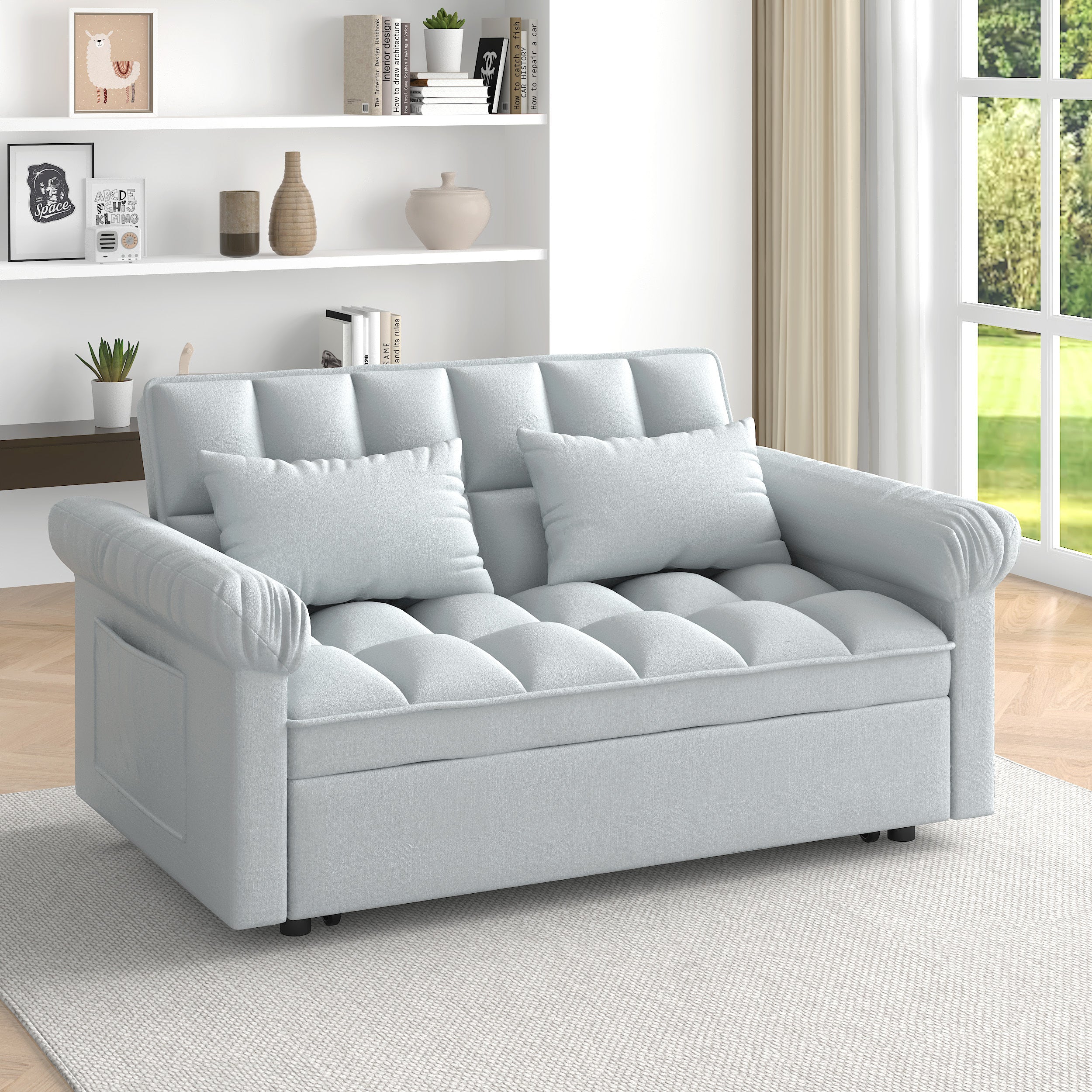 Loveseats Sofa Bed with Pull-out Bed,Adjsutable Back-Light grey