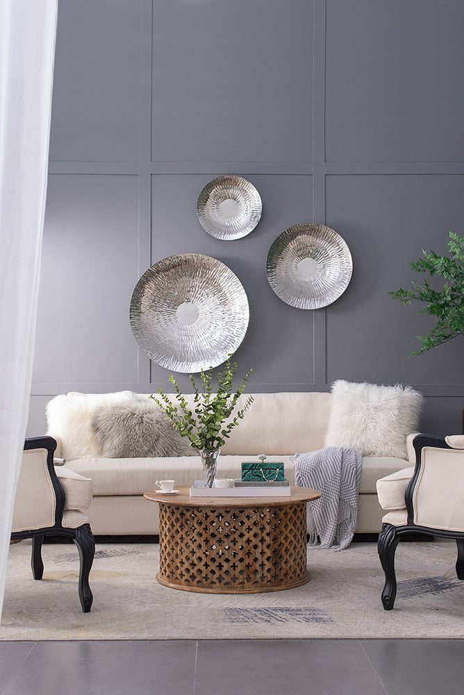 Silver Textured Oversized Disc, Wall Decor for Living Room Bedrrom