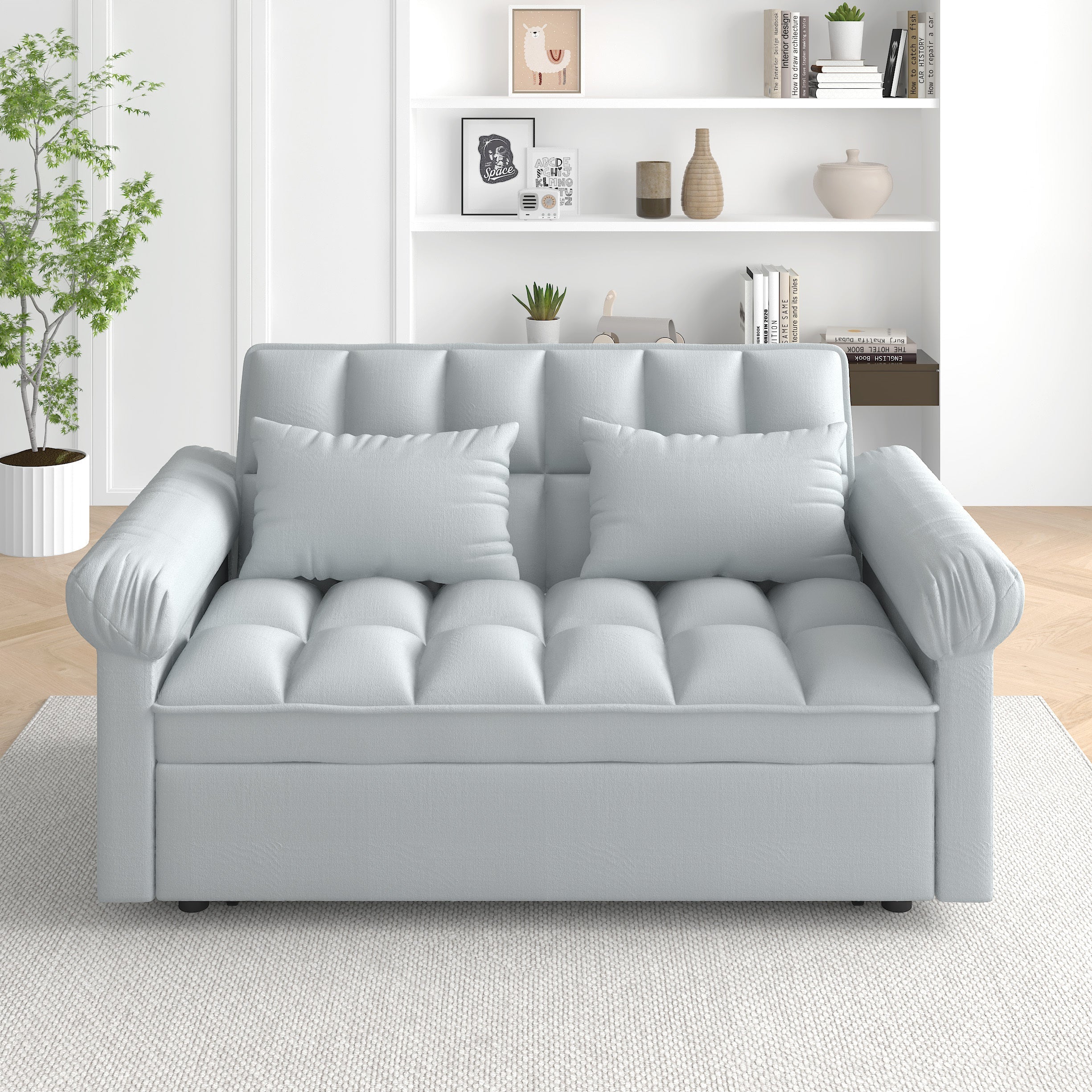 Loveseats Sofa Bed with Pull-out Bed,Adjsutable Back-Light grey