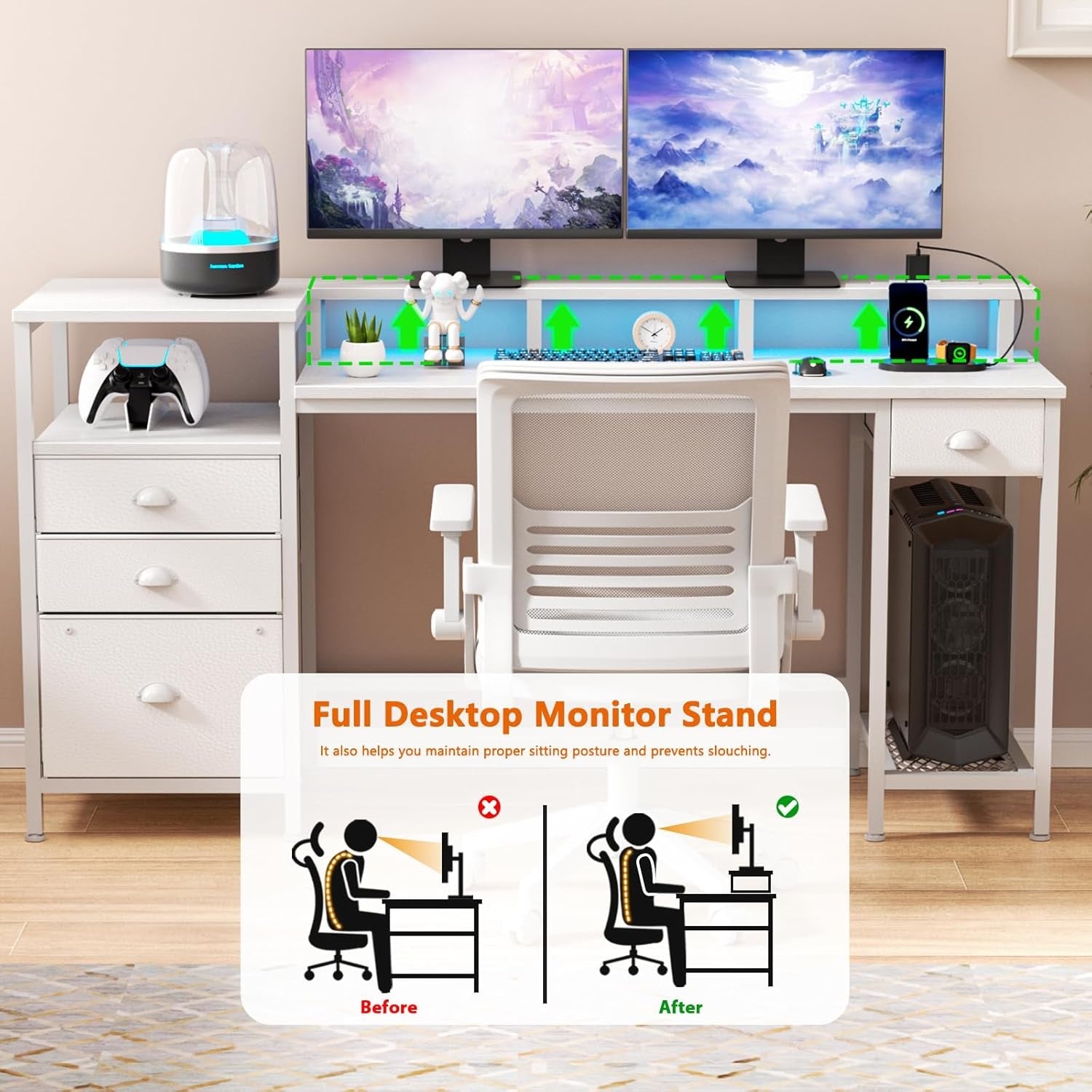 White 60 Inch Computer Desk For Home Office Modern