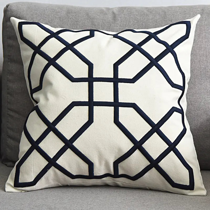Modern Geometric Linen Embroidered Throw Pillow Cover