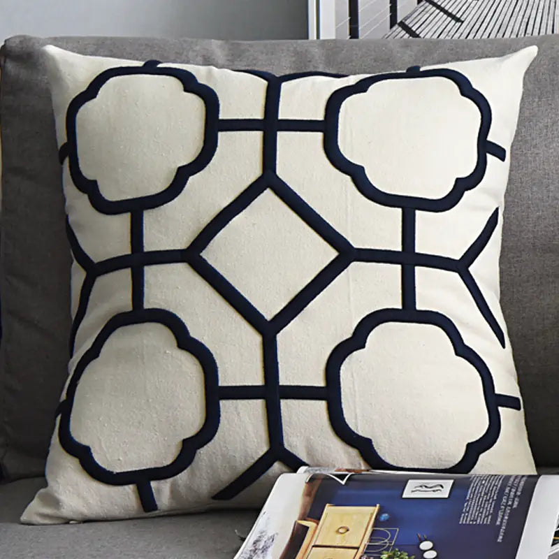 Modern Geometric Linen Embroidered Throw Pillow Cover