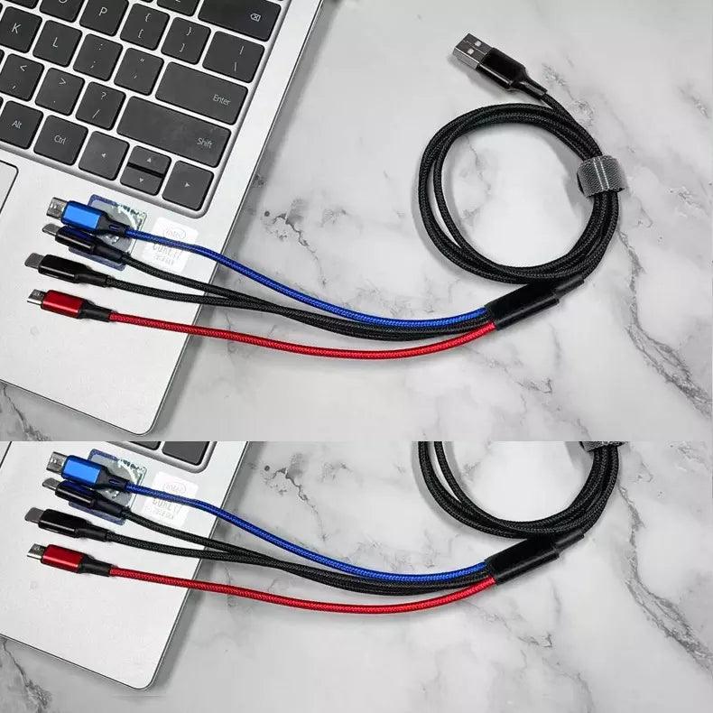 4-in-1 Multi Charging Cable 2 Pack - Phone/Type C/Micro USB, 4FT,