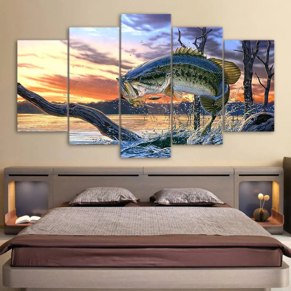 5PCS Waterproof Canvas Paintings of Jumping Bass