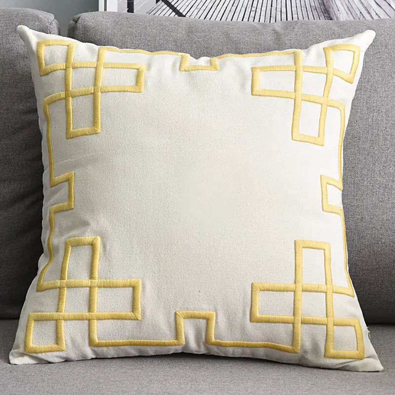 Modern Geometric Linen Embroidered Throw Pillow Cover