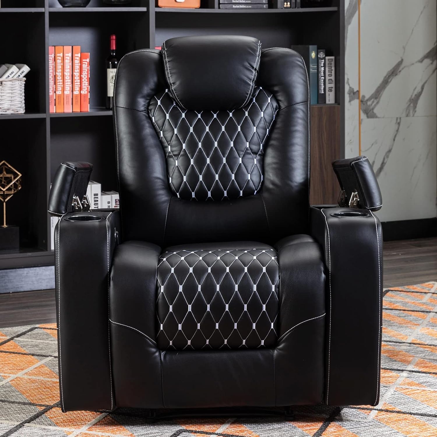 Black Power Recliner With USB Ports And Cup Holders