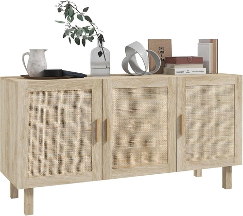 Sideboard Cabinet With Rattan Doors And Adjustable Shelves