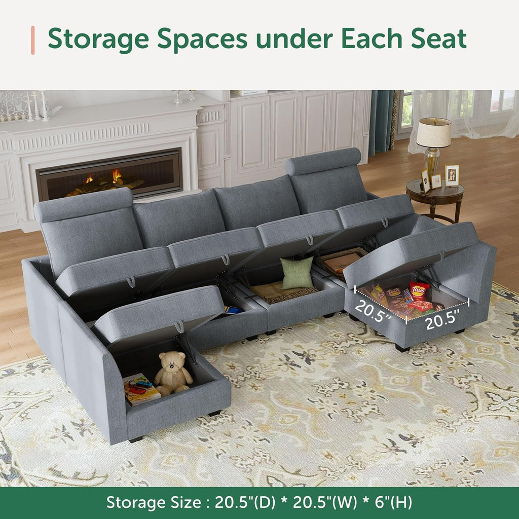 Convertible Sectional Sofa Bluish Grey Modular Storage