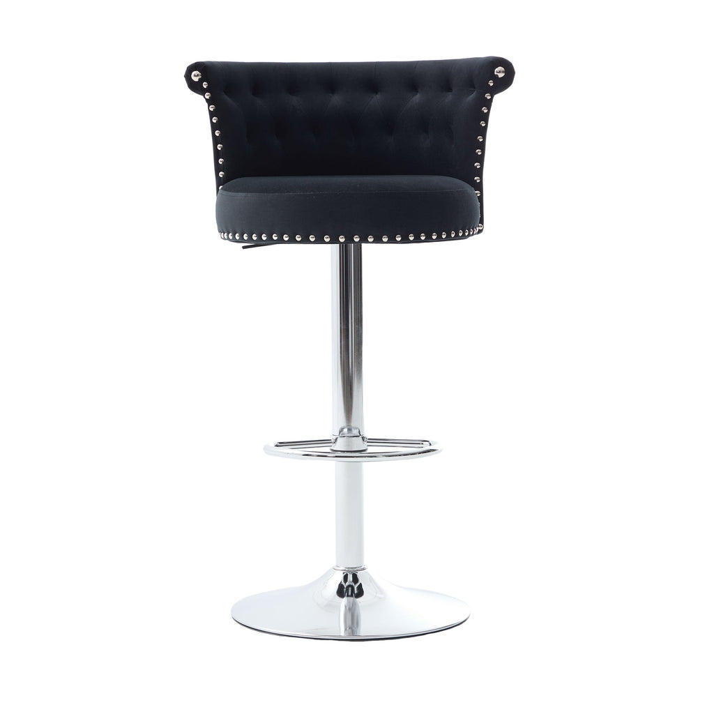 Velvet Bar Stool Set of 2, Adjustable Swivel Bar Stools with Silver