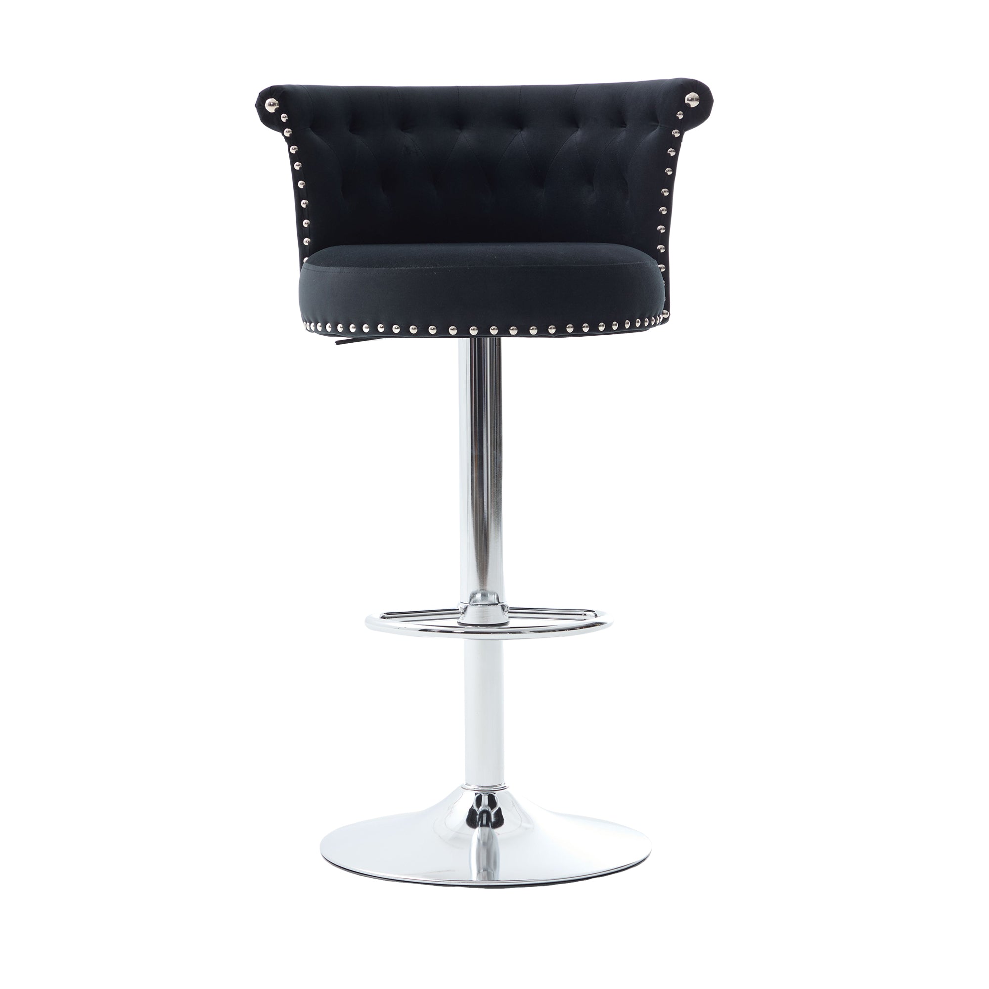 Velvet Bar Stool Set of 2, Adjustable Swivel Bar Stools with Silver