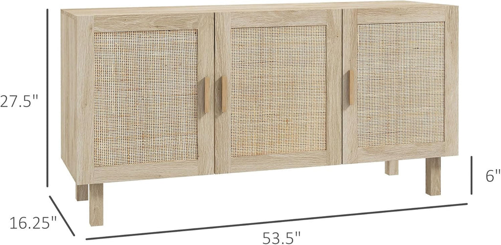 Sideboard Cabinet With Rattan Doors And Adjustable Shelves