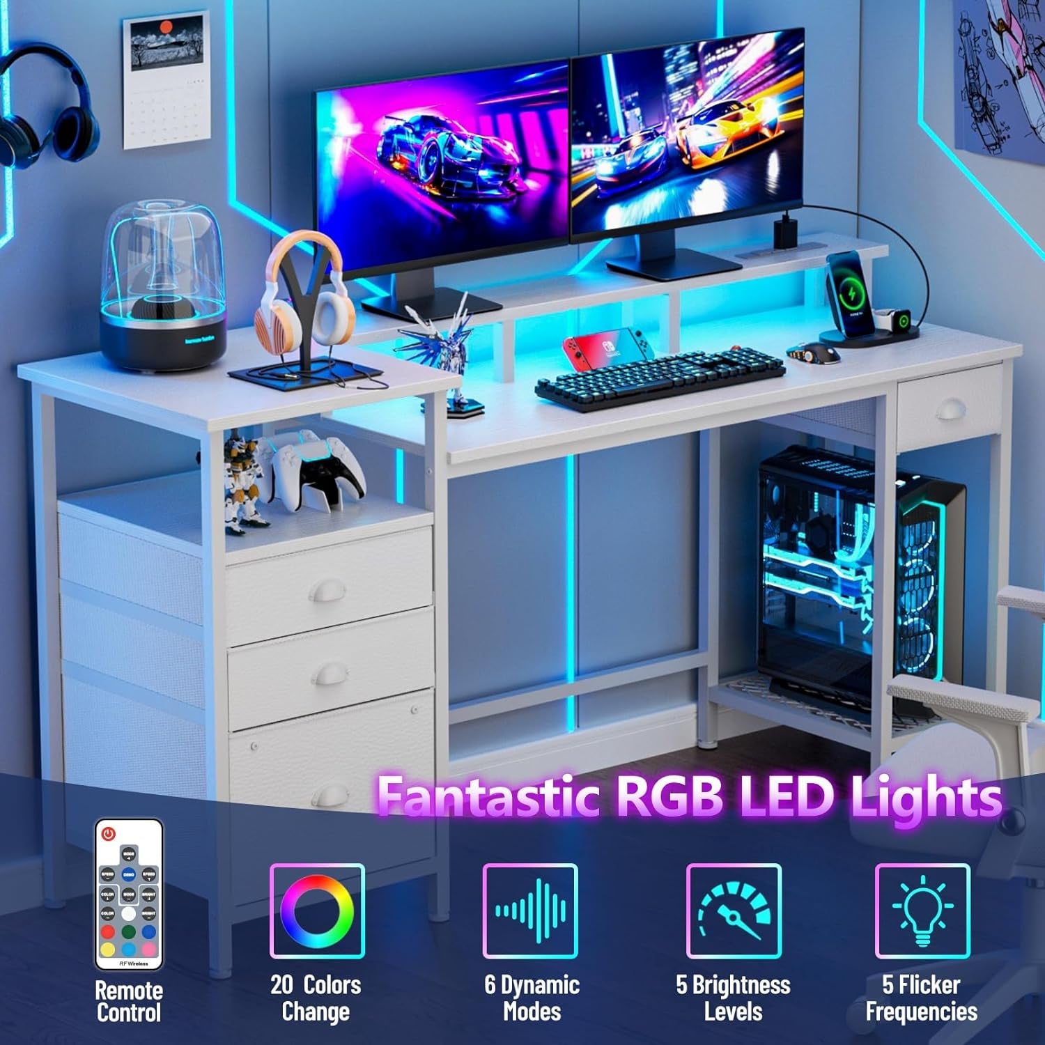 White 60 Inch Computer Desk For Home Office Modern