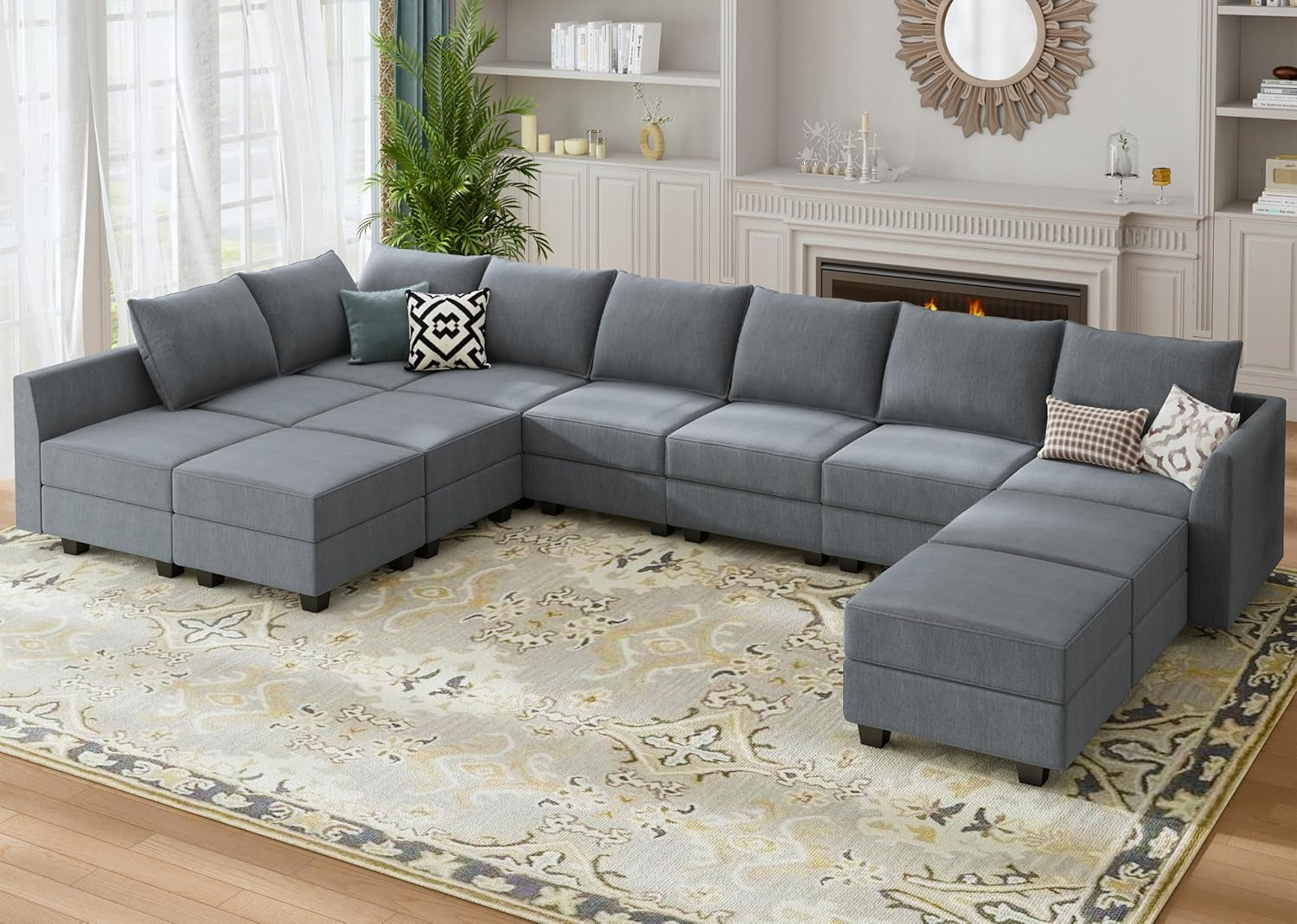 Convertible Sectional Sofa Bluish Grey Modular Storage