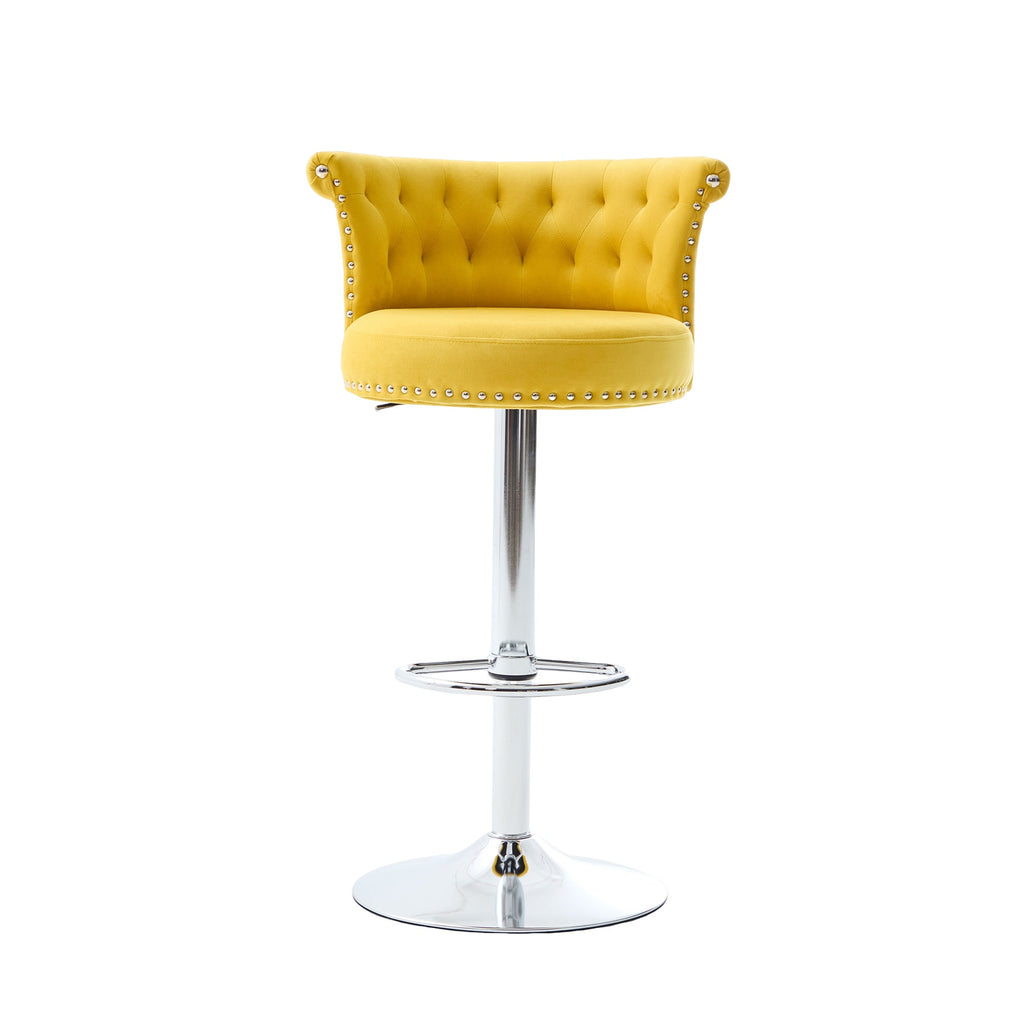 Velvet Bar Stool Set of 2, Adjustable Swivel Bar Stools with Silver