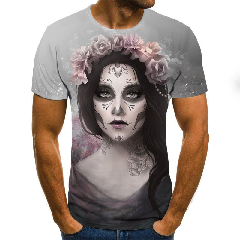 Printed 3D T-shirts -  Horror Skull Print Short Sleeve T-shirts For