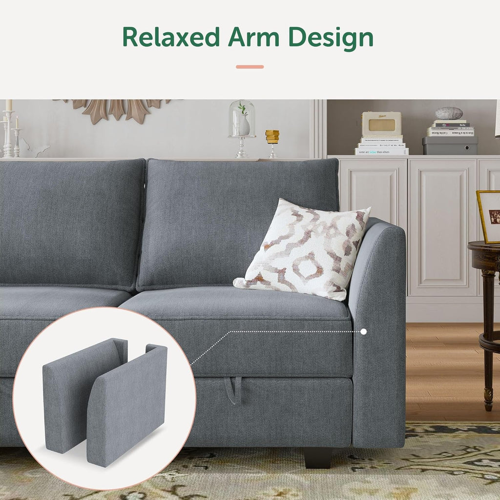 Convertible Sectional Sofa Bluish Grey Modular Storage