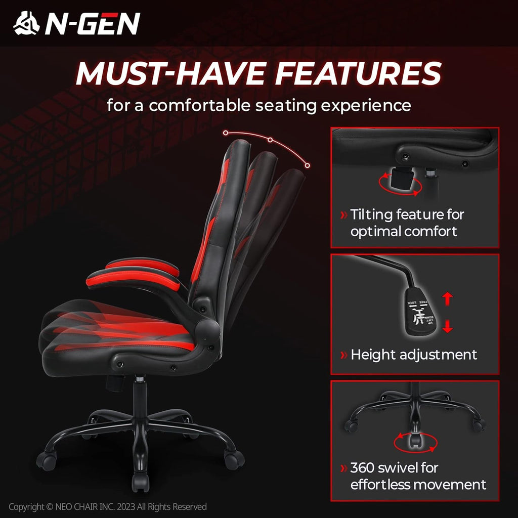 NGEN Gaming Chair With Adjustable Lumbar Support Red