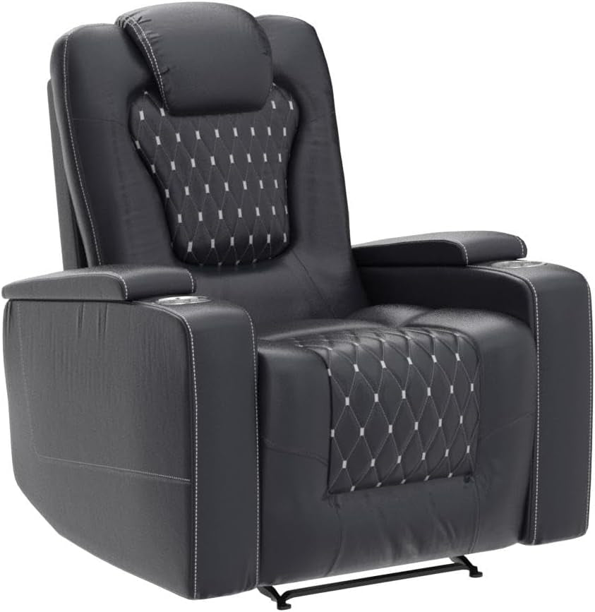 Black Power Recliner With USB Ports And Cup Holders