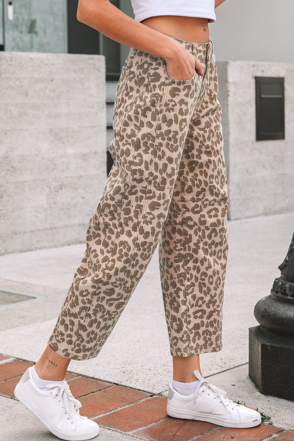 Leopard High Waist Straight Jeans